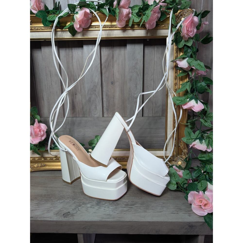 WEKISS Womens White Platform Lace Up Ankle Strap Sandals Synthetic 9.5